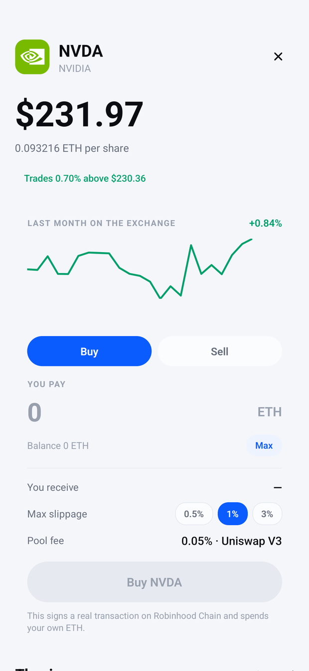 The trade panel in the Stocklo app