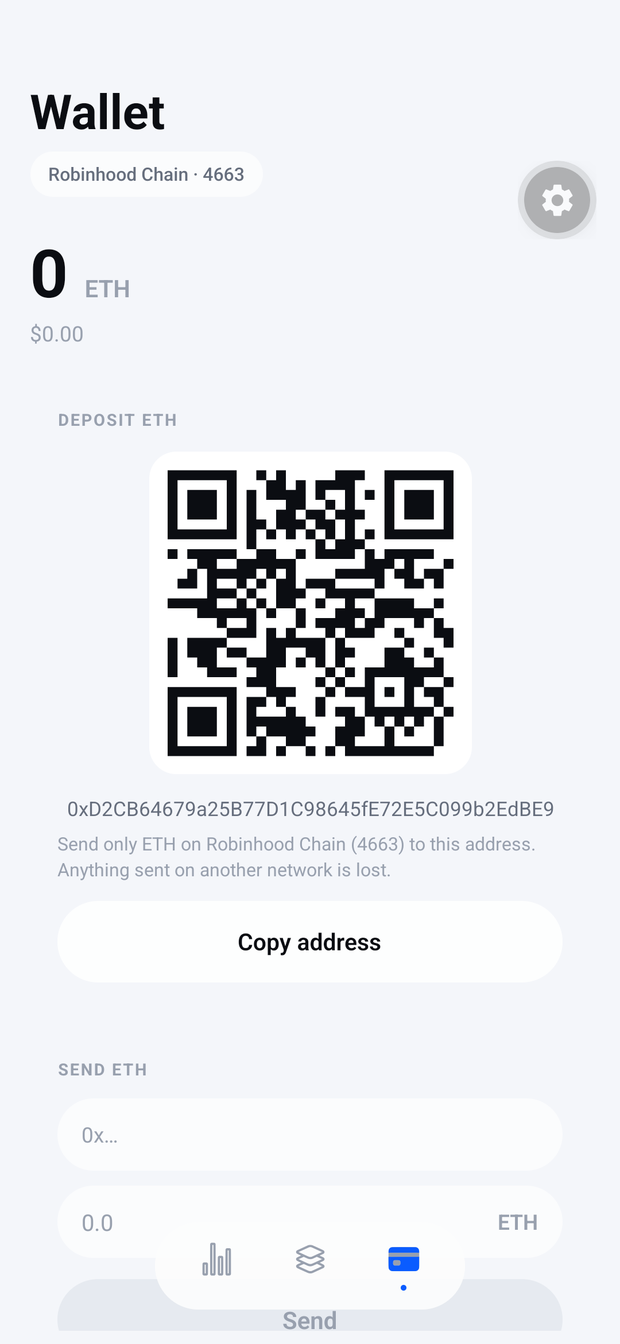 The wallet screen in the Stocklo app
